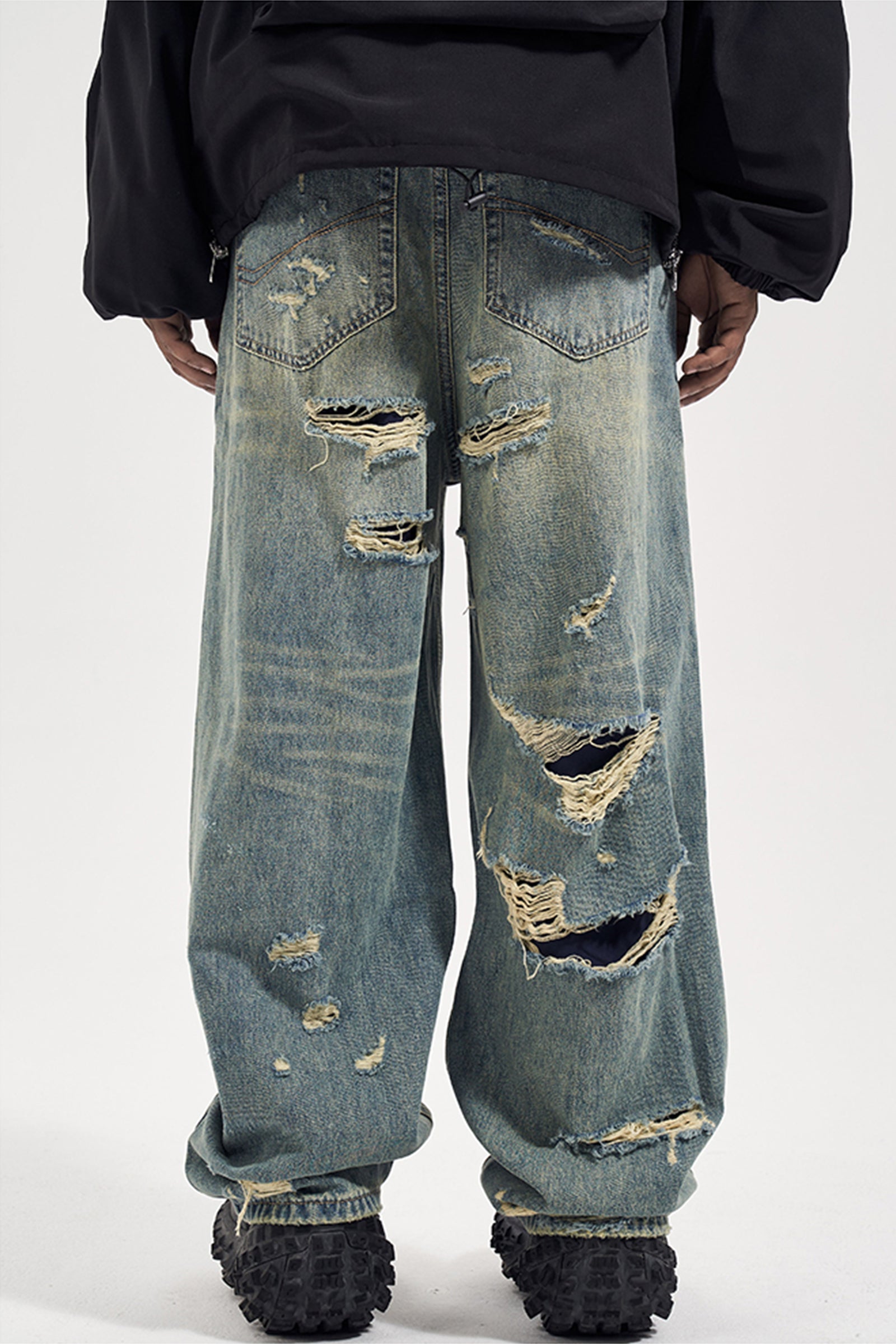 Distressed Light Wash Wide-Fit Jean Pants
