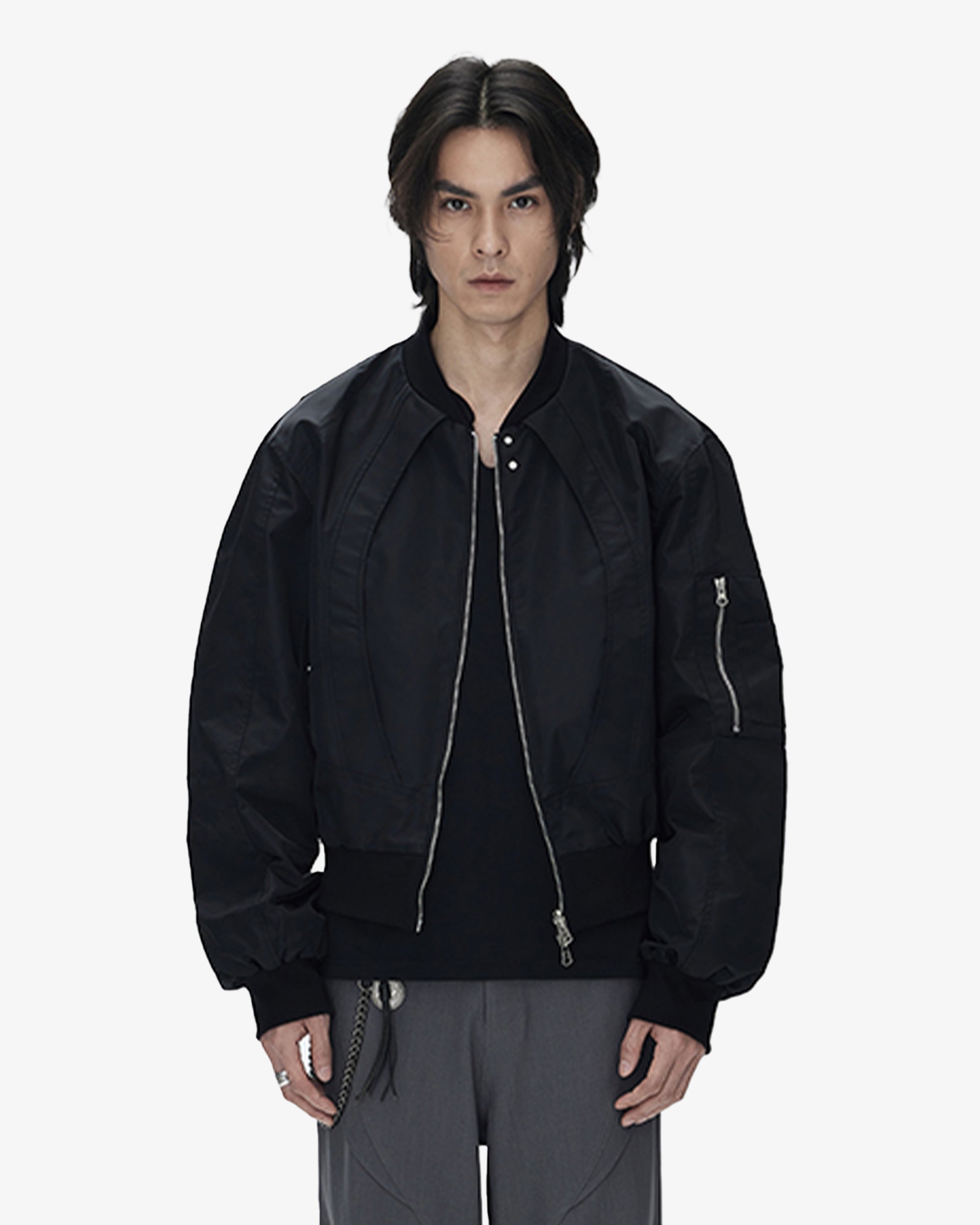 Reversible MA-1 bomber jacket with two way zipper